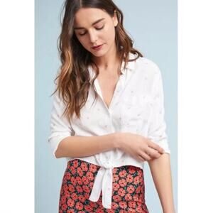 Rails Scribble Heart White Front Tie Top Rayon Button Up Shirt Valentines Casual